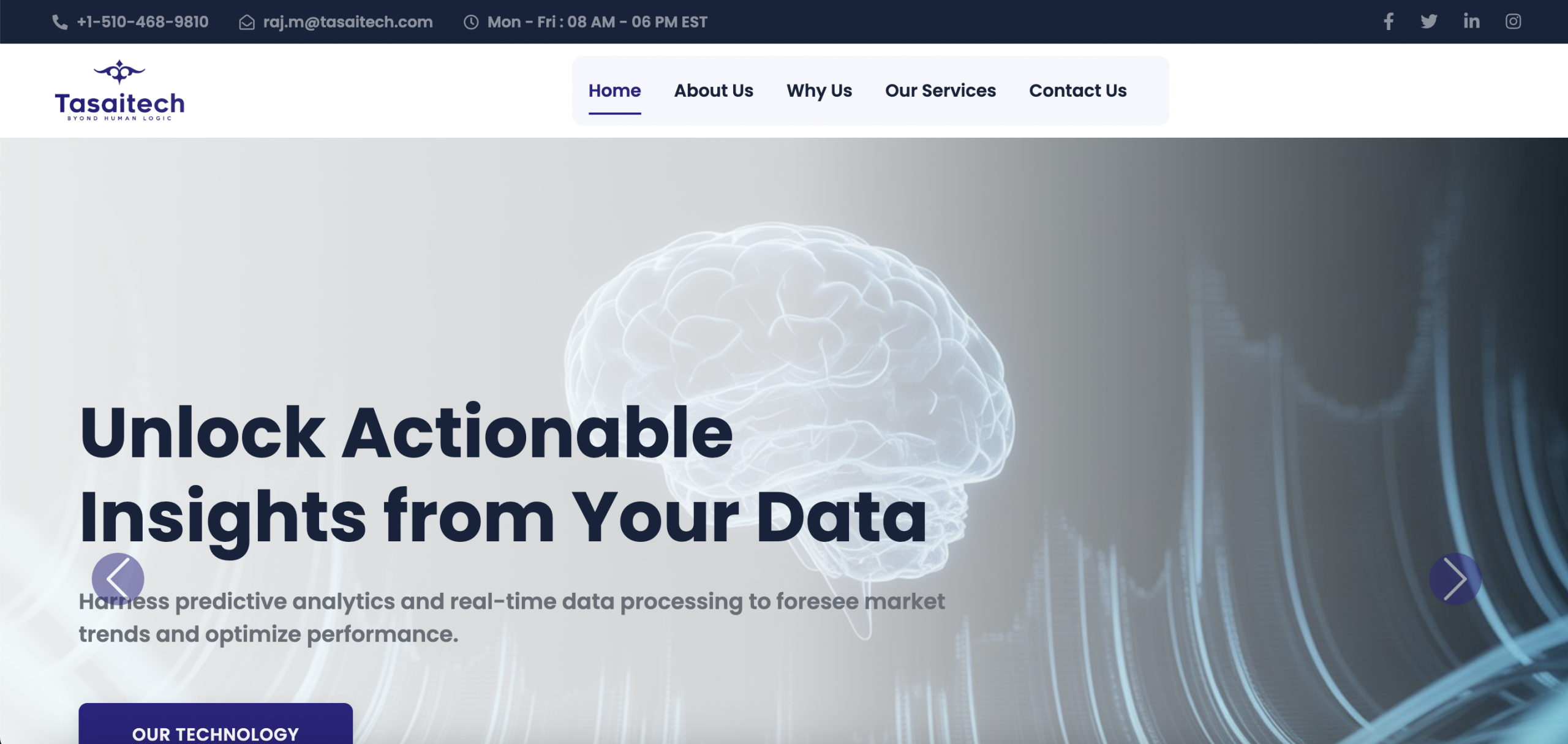Feature image showcasing website development case study for Tasaitech LLC, a US-based AI and machine learning company, by Plover Technologies